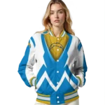 customized los angeles chargers v stripes blue white varsity jacket best selling