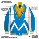 customized los angeles chargers v stripes blue white varsity jacket best selling