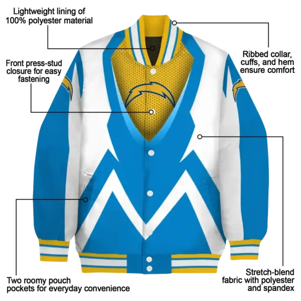 customized los angeles chargers v stripes blue white varsity jacket new arrival