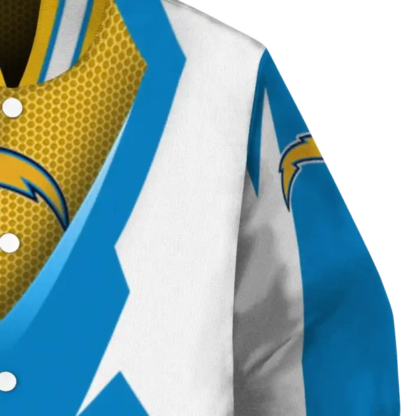 customized los angeles chargers v stripes blue white varsity jacket premium grade