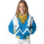 customized los angeles chargers v stripes blue white varsity jacket best selling
