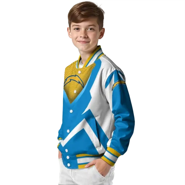customized los angeles chargers v stripes blue white varsity jacket trendy