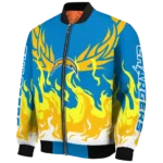 customized los angeles chargers winged blaze blue white bomber jacket best selling