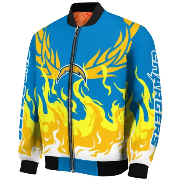 customized los angeles chargers winged blaze blue white bomber jacket best selling
