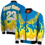 customized los angeles chargers winged blaze blue white bomber jacket best selling