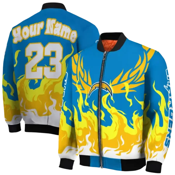 customized los angeles chargers winged blaze blue white bomber jacket fashion forward