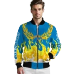 customized los angeles chargers winged blaze blue white bomber jacket best selling
