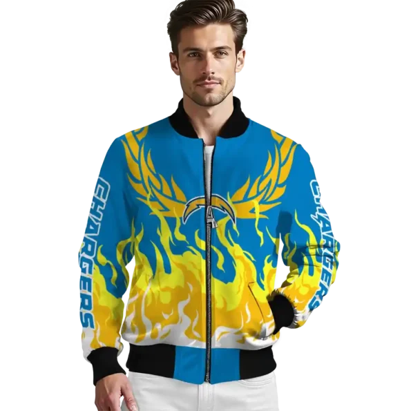 customized los angeles chargers winged blaze blue white bomber jacket high quality