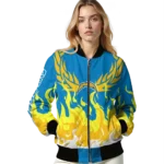 customized los angeles chargers winged blaze blue white bomber jacket best selling
