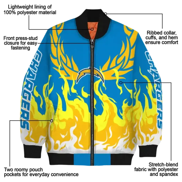customized los angeles chargers winged blaze blue white bomber jacket new arrival