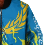 customized los angeles chargers winged blaze blue white bomber jacket best selling