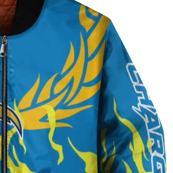 customized los angeles chargers winged blaze blue white bomber jacket premium grade