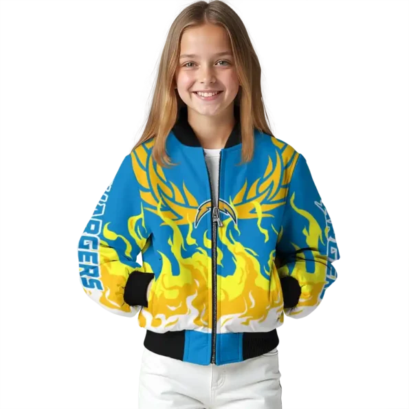 customized los angeles chargers winged blaze blue white bomber jacket top rated