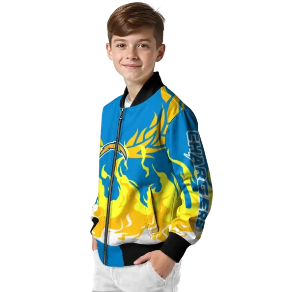 customized los angeles chargers winged blaze blue white bomber jacket trendy