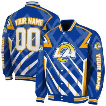 customized los angeles rams chevron angles blue varsity jacket fashion forward