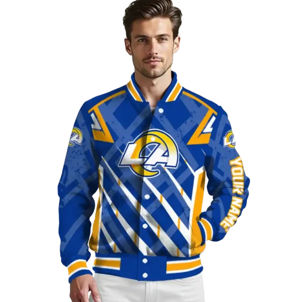 customized los angeles rams chevron angles blue varsity jacket high quality