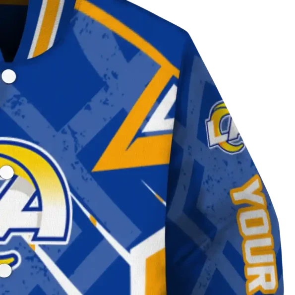 customized los angeles rams chevron angles blue varsity jacket premium grade
