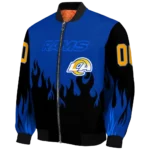 customized los angeles rams flame border blue black bomber jacket best selling