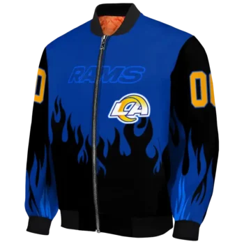 customized los angeles rams flame border blue black bomber jacket best selling