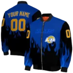 customized los angeles rams flame border blue black bomber jacket best selling