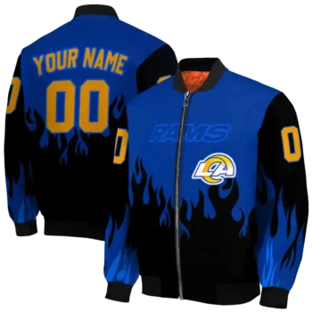 customized los angeles rams flame border blue black bomber jacket fashion forward