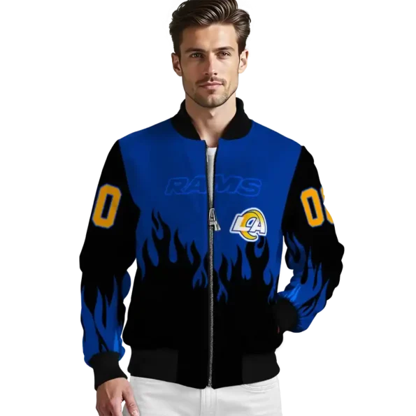 customized los angeles rams flame border blue black bomber jacket high quality