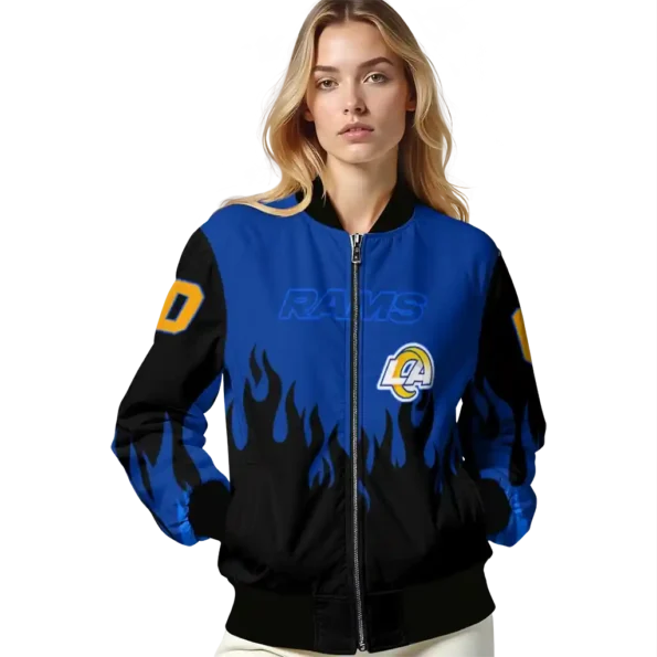customized los angeles rams flame border blue black bomber jacket latest model