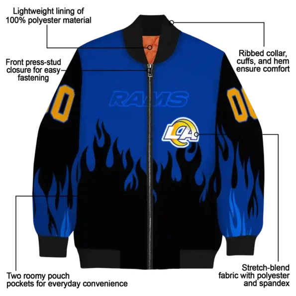 customized los angeles rams flame border blue black bomber jacket new arrival