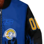 customized los angeles rams flame border blue black bomber jacket best selling