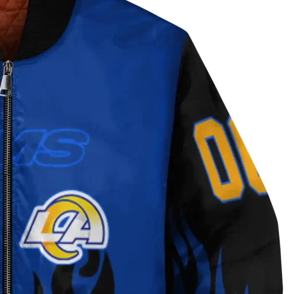 customized los angeles rams flame border blue black bomber jacket premium grade