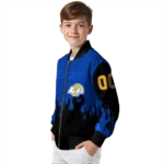 customized los angeles rams flame border blue black bomber jacket best selling