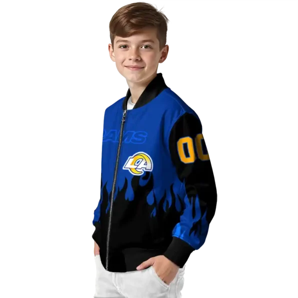 customized los angeles rams flame border blue black bomber jacket trendy