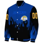 customized los angeles rams flame border blue black varsity jacket best selling