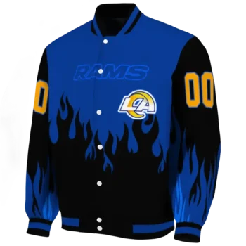 customized los angeles rams flame border blue black varsity jacket best selling