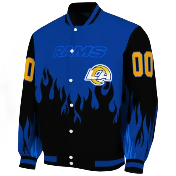customized los angeles rams flame border blue black varsity jacket best selling