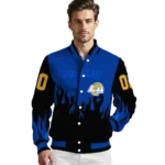 customized los angeles rams flame border blue black varsity jacket best selling