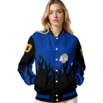 customized los angeles rams flame border blue black varsity jacket best selling