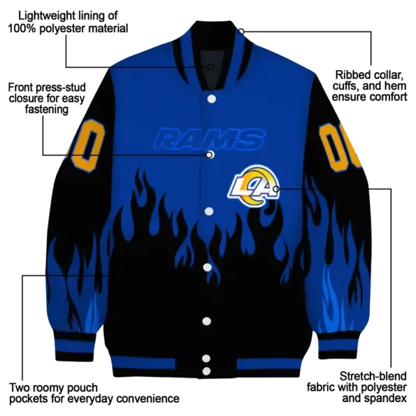 customized los angeles rams flame border blue black varsity jacket new arrival
