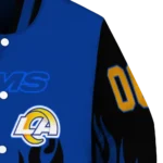 customized los angeles rams flame border blue black varsity jacket best selling