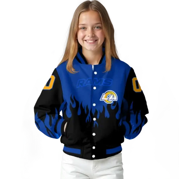 customized los angeles rams flame border blue black varsity jacket top rated