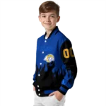 customized los angeles rams flame border blue black varsity jacket best selling
