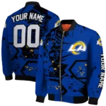 customized los angeles rams hexagon cluster blue black bomber jacket best selling