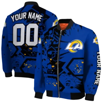 customized los angeles rams hexagon cluster blue black bomber jacket fashion forward
