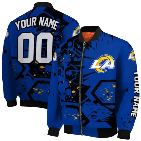 customized los angeles rams hexagon cluster blue black bomber jacket fashion forward