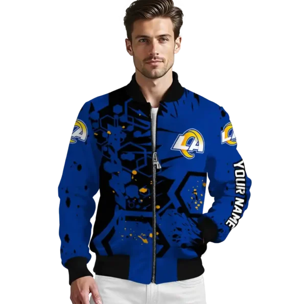 customized los angeles rams hexagon cluster blue black bomber jacket high quality
