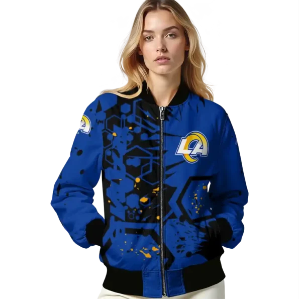 customized los angeles rams hexagon cluster blue black bomber jacket latest model