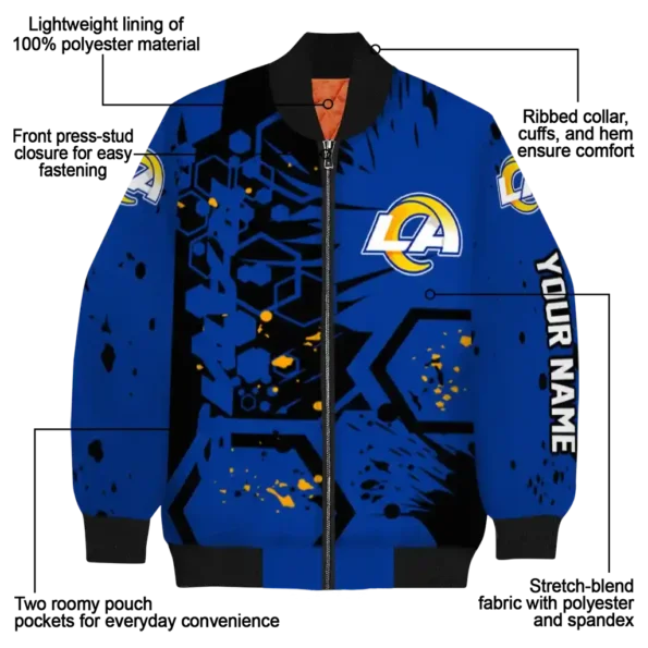 customized los angeles rams hexagon cluster blue black bomber jacket new arrival