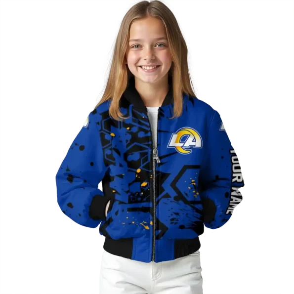 customized los angeles rams hexagon cluster blue black bomber jacket top rated