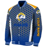 customized los angeles rams hexagon grid blue varsity jacket best selling
