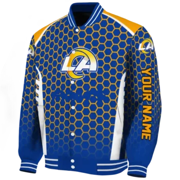 customized los angeles rams hexagon grid blue varsity jacket best selling